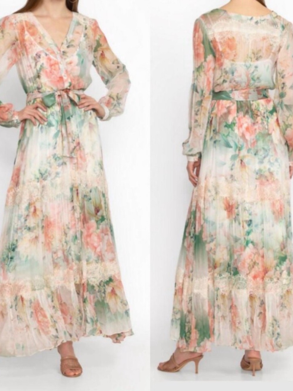 Johnny Was Jade Ruksana Silk Floral Pleated Maxi Dress Size M NWT